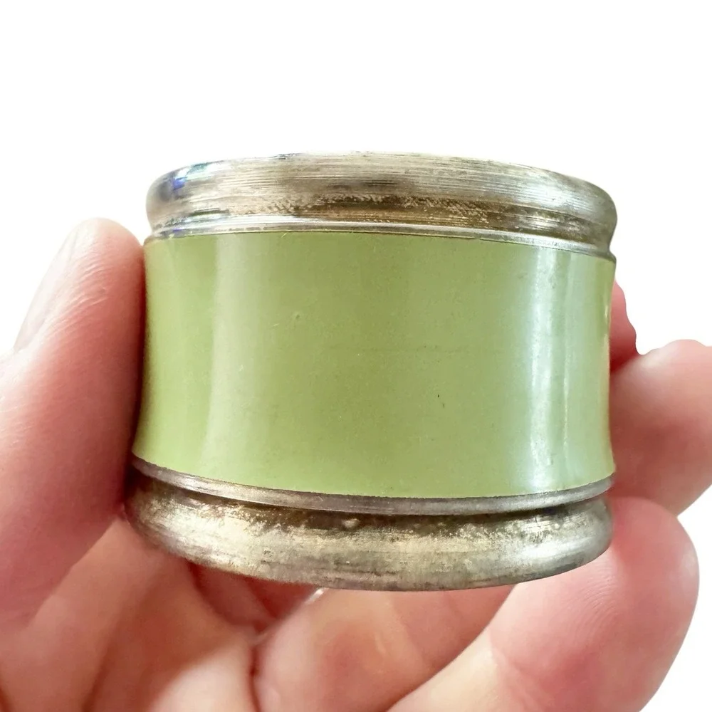 Mint Green Enamel Napkin Rings Set of 8 Silver Tone Napkin Rings Vintage